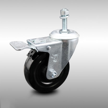 Service Caster 4 Inch SS Hard Rubber Swivel 10mm Threaded Stem Caster with Total Lock Brake SCC-SSTSTTL20S414-HRS-M1015